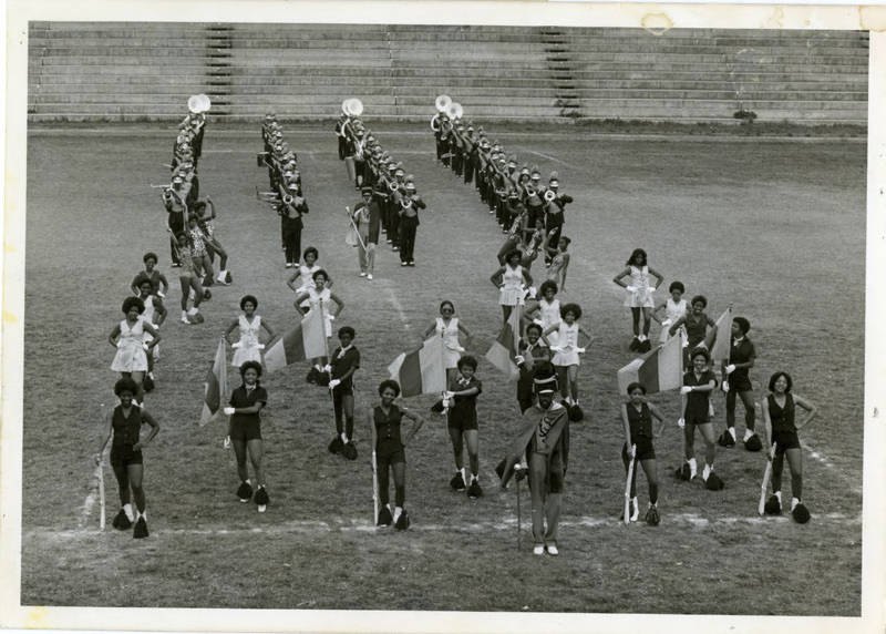 The JCSU marching band on the football field
