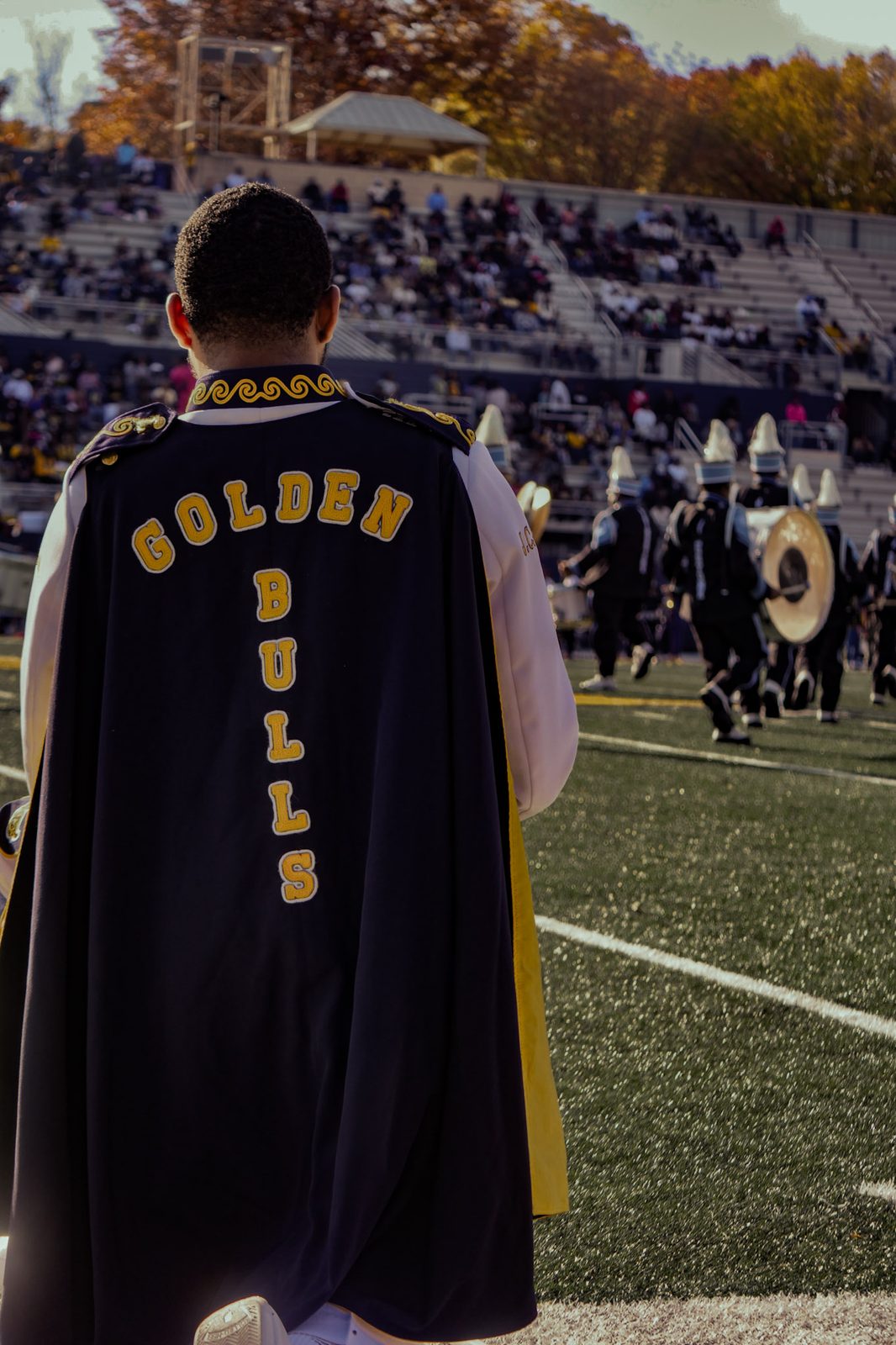 A Golden Bulls cape worn on the field