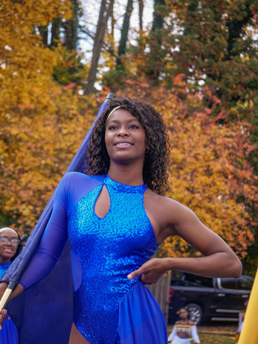 A Blue Satin dancer in blue