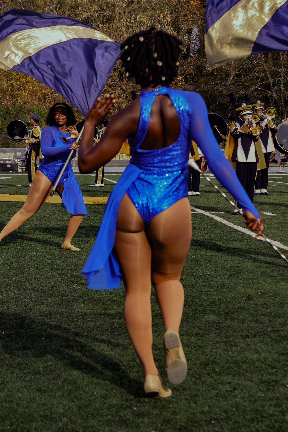 Color guard performing with flags